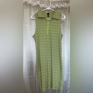 NWT Target Green Apple Stripe Sleeveless Zip Collar Dress XL Sporty Y2K